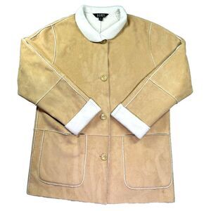 Aeros Faux Suede Jacket Adult Medium Fur Lined Sherpa Outdoors Gorpcore Ski Beig